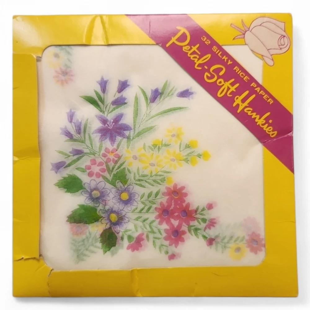 Vintage Petal-Soft Hankies Silky Rice Paper Floral Japan